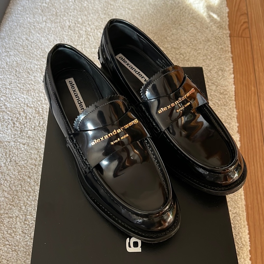 Alexander Wang Carter Logo Loafer Box Calf Flats